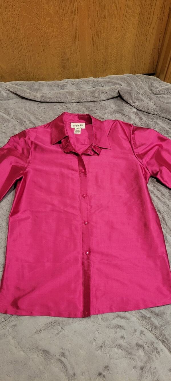 Vintage Easy Spirit Blouse Womens M 100% Silk Pink Button Up Office Barbiecore